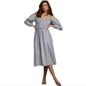 Maeve Sweatheart Neckline Ruffle Detail Smocked Pullover Mididress Size: XL
